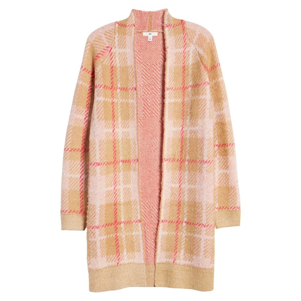 NWOTBP. Plaid Long Cardigan Beige Nougat Dapper XS . super cute on. Never worn.